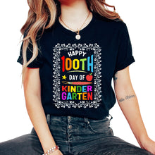 Load image into Gallery viewer, School Shirt, Happy 100th Day Of Kinder Garten Floral Tee, Kinder - Unisex T-Shirt - Black
