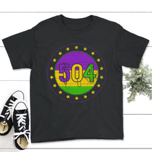 Load image into Gallery viewer, Mardi Gras Shirt, 504 New Orleans Beads Apparel, Nola Vintage Men - Youth Tee - Black
