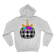Load image into Gallery viewer, Cute Unicorn Pumpkin Black &amp; White Buffalo Plaid Pattern Magical
