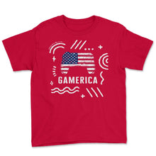 Load image into Gallery viewer, 4th Of July Shirt, Gamerica USA Flag Video Gamer Independence Day USA - Youth Tee - Red
