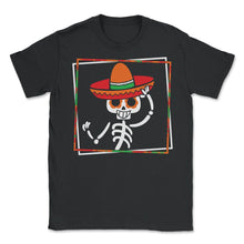 Load image into Gallery viewer, Cinco De Mayo Shirt, Skeleton Calaca Blanket Pocket, May 5th Serape - Unisex T-Shirt - Black
