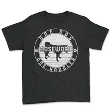 Load image into Gallery viewer, Nosework Shirt, One Dog One Handler Nosework Tee, Canine's Nosework - Youth Tee - Black
