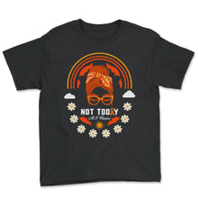 Load image into Gallery viewer, MS Awareness Shirt, Not Today MS Warrior Messy Bun Tee, Awareness - Youth Tee - Black
