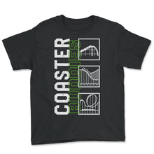 Load image into Gallery viewer, Roller Coaster Shirt, Coaster Buddies Funny Tee, Rollercoaster Lover - Youth Tee - Black
