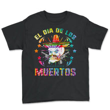 Load image into Gallery viewer, El Dia de Los Muertos Day of the Dead Sugar Skull Mexican Hat Guns El - Youth Tee - Black
