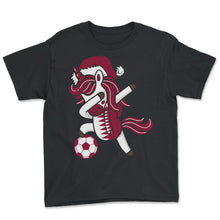 Load image into Gallery viewer, Soccer Girl Dabbing Unicorn Christmas Hat Scarf Qatar Jersey Shirt, - Youth Tee - Black
