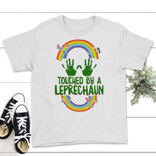 Load image into Gallery viewer, St. Patricks Day Shirt, Touched By A Leprechaun, Irish Lucky Adult - Youth Tee - White
