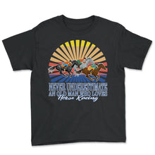 Load image into Gallery viewer, Cowboy Shirt, Never Underestimate An Old Man Tee, Grandpa Equestrian - Youth Tee - Black
