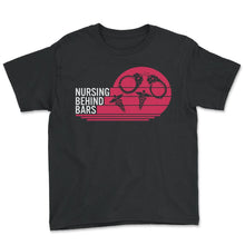 Load image into Gallery viewer, Nurse Shirt, Nursing Behind Bars Tee, RN Gift Ideas, Jail Registered - Youth Tee - Black

