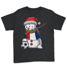 Load image into Gallery viewer, Soccer Boy Dabbing Snowman Christmas Jersey France Shirt, Football - Youth Tee - Black

