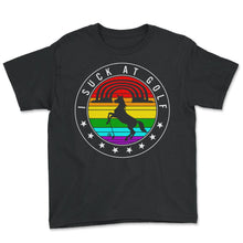 Load image into Gallery viewer, Golf Shirt, I Suck At Golf Unicorn Rainbow Retro Tee, Golf Lover, - Youth Tee - Black
