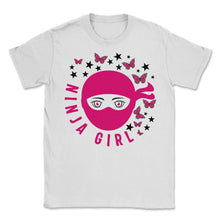 Load image into Gallery viewer, Karate Shirt, Ninja Girl Butterfly Tee, Fighter Karate Player Martial - Unisex T-Shirt - White
