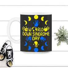 Load image into Gallery viewer, World Down Syndrome Day Shirt, Hand Print World Down Syndrome - 11oz Mug - Black on White
