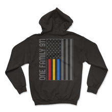 Load image into Gallery viewer, Dispatcher Shirt, One Family 911 USA Flag Red Yellow Blue Line Tee, - Hoodie - Black
