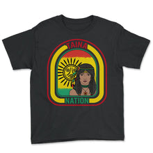 Load image into Gallery viewer, Taina Nation Taino Sun Symbol Shirt, Native American Ancestors Puerto - Youth Tee - Black

