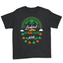 Load image into Gallery viewer, Luckiest 2nd Grade Teacher Ever Shamrock Top Hat St Patricks Day T - Youth Tee - Black
