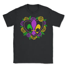 Load image into Gallery viewer, Mardi Gras Fleur De Lis Shirt, New Orleans Beads Apparel, Nola Fleur - Unisex T-Shirt - Black

