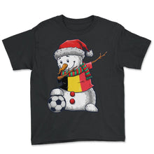 Load image into Gallery viewer, Soccer Boy Dabbing Snowman Christmas Jersey Belgium Shirt, Football - Youth Tee - Black
