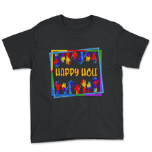 Load image into Gallery viewer, Happy Holi Festival Shirt, Holi Festival Tee, Festival Of Colors, - Youth Tee - Black
