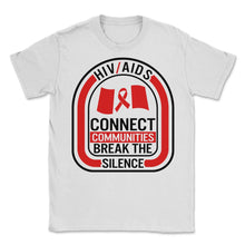 Load image into Gallery viewer, Word Aids Days Shirt, Connect Communities Break The Silence Red - Unisex T-Shirt - White
