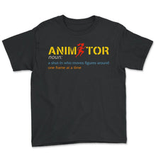 Load image into Gallery viewer, Animation Shirt, Animator A Shut In Who Moves Figures Around One - Youth Tee - Black
