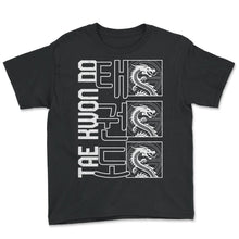 Load image into Gallery viewer, Taekwondo Shirt, Tae Kwon Do Hangul Korea Alphabet Dragon Tee, Karate - Youth Tee - Black

