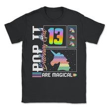 Load image into Gallery viewer, 13th Birthday Girl Unicorn Cute Tee, Pop Birthday Party Theme Costume - Unisex T-Shirt - Black
