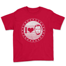Load image into Gallery viewer, 4th Of July Shirt, I Love Abe Lincoln 16th President Tee, - Youth Tee - Red
