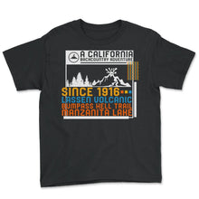 Load image into Gallery viewer, Lassen Volcanic National Park Shirt, US California 1916 Volcano - Youth Tee - Black
