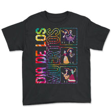 Load image into Gallery viewer, Dia De Los Muertos Shirt, Ballet Folklorico Sugar Skull Skeleton Tee, - Youth Tee - Black
