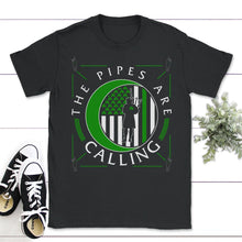 Load image into Gallery viewer, St. Patricks Day Shirt, The Pipes Are Calling, Irish Lucky Music - Unisex T-Shirt - Black
