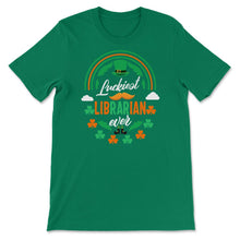 Load image into Gallery viewer, Luckiest Librarian Ever Shamrock Top Hat St Patricks Day T Shirt - Unisex T-Shirt - Kelly Green
