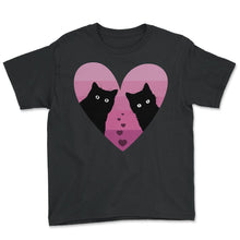 Load image into Gallery viewer, Valentines Day Shirt, Cat Couple Heart Retro Valentines Tee, - Youth Tee - Black
