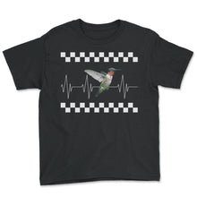Load image into Gallery viewer, Bird Shirt, Ruby Throated Hummingbird Art Tee, Cute Hummingbird Owner - Youth Tee - Black
