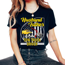 Load image into Gallery viewer, Father Shirt, Husband Father Tow Truck Driver USA Flag Tee, Best - Unisex T-Shirt - Black
