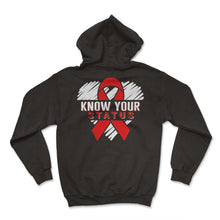 Load image into Gallery viewer, Word Aids Days Shirt, Know Your Status Red Ribbon Tee, HIV Aids - Hoodie - Black
