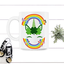 Load image into Gallery viewer, St. Patricks Day Shirt, Unicorn Face Irish Lucky Lover Gift, Four - 11oz Mug - White

