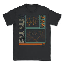 Load image into Gallery viewer, Kauai Hi Shirt, Kauai Rooster Design Tee, Wild Feral Chicken Hawaii - Unisex T-Shirt - Black
