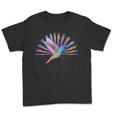 Load image into Gallery viewer, Bird Shirt, Hummingbird Watercolor Tee, Cute Hummingbird Owner Nature - Youth Tee - Black
