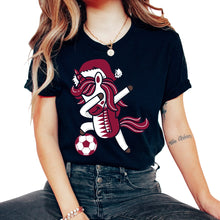 Load image into Gallery viewer, Soccer Girl Dabbing Unicorn Christmas Hat Scarf Qatar Jersey Shirt, - Unisex T-Shirt - Black
