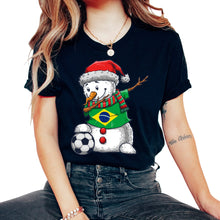 Load image into Gallery viewer, Soccer Boy Dabbing Snowman Christmas Jersey Brazil Shirt, Football - Unisex T-Shirt - Black
