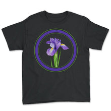 Load image into Gallery viewer, Flower Shirt, Purple Iris Flower Tee, Wildflower Iris Flower Lover - Youth Tee - Black
