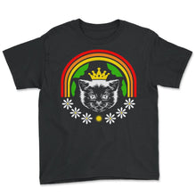 Load image into Gallery viewer, Cat With Crown Shirt, Princess Cat, Crowned Kitten Tee, Cat Parent - Youth Tee - Black
