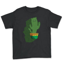 Load image into Gallery viewer, Cactus Cat Shirt, Cactus Plant Tee, Cute Cactus Kitten Lover Design, - Youth Tee - Black
