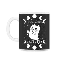 Load image into Gallery viewer, Purranormal Cativity Shirt, Cat Ghost Tee, Funny Cat Halloween - 11oz Mug - Black on White
