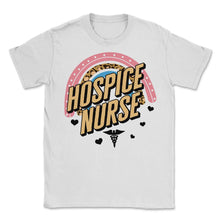 Load image into Gallery viewer, Hospice Shirt, Hospice Nurse Leopard Rainbow Tee, Registered Nurse - Unisex T-Shirt - White
