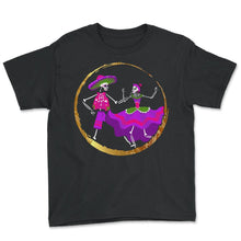 Load image into Gallery viewer, Dia De Los Muertos Shirt, Ballet Folklorico Sugar Skull Skeleton Tee, - Youth Tee - Black
