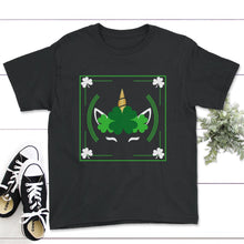 Load image into Gallery viewer, St. Patricks Day Shirt, Unicorn Face Irish Lucky Lover Gift, Four - Youth Tee - Black
