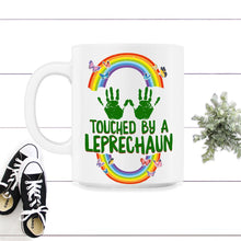 Load image into Gallery viewer, St. Patricks Day Shirt, Touched By A Leprechaun, Irish Lucky Adult - 11oz Mug - White
