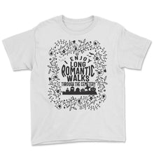 Load image into Gallery viewer, Embalmer Shirt, I Enjoy Long Romantic Walks Floral Tee, Funny - Youth Tee - White
